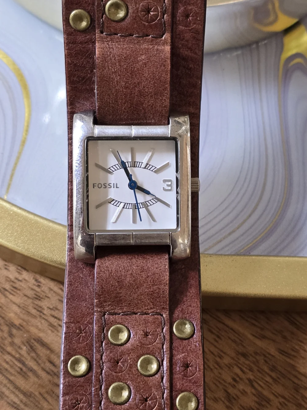 Fossil Women's Brown Studded Leather Cuff Watch